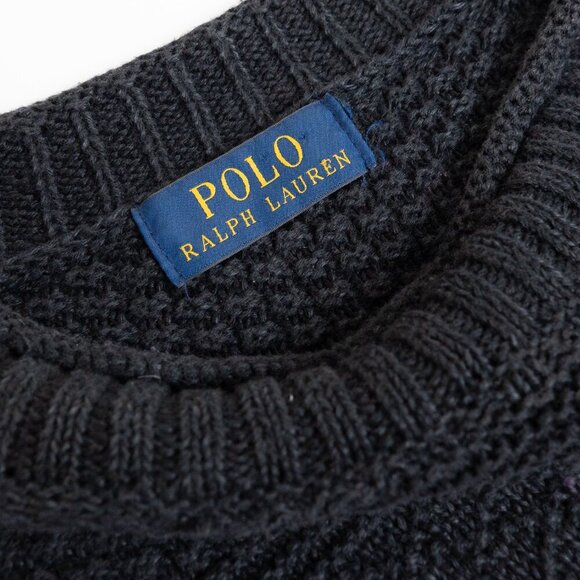 Polo Ralph Lauren Black Textured Knit Crewneck Sweater Linen Cotton Silk Unisex - Picture 4 of 13